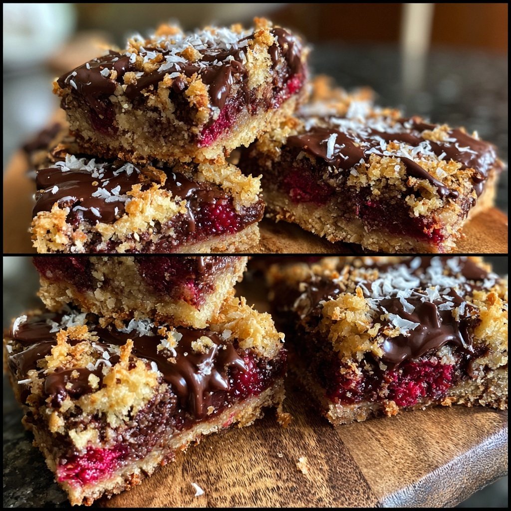 Chocolate Raspberry Coconut Squares