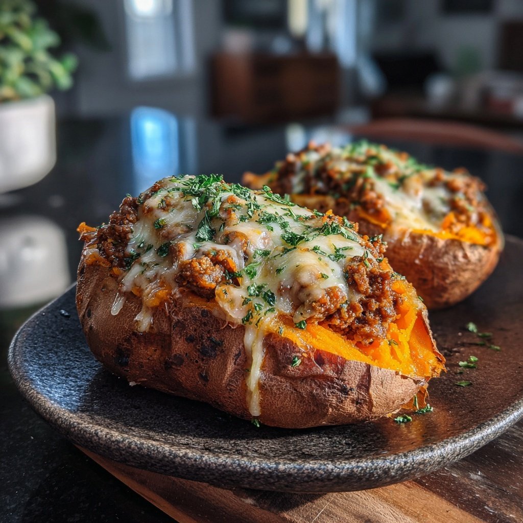 Ground Beef Stuffed Sweet Potatoes