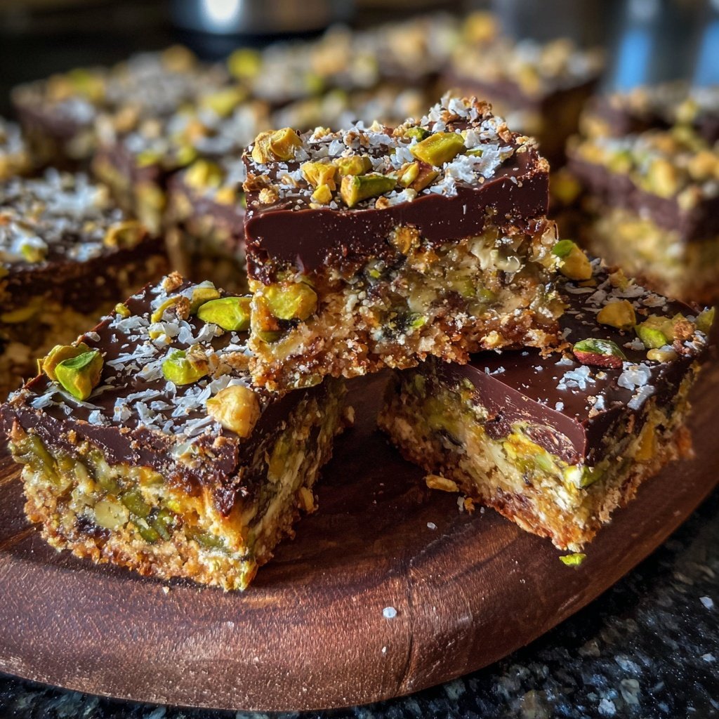 Chocolate Pistachio Coconut Squares
